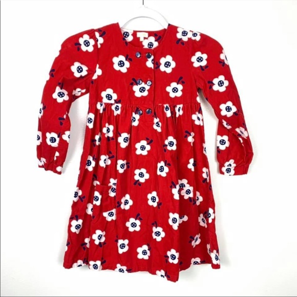 LeTop Red Navy Flower Corduroy Dress Size 6X - Picture 1 of 3